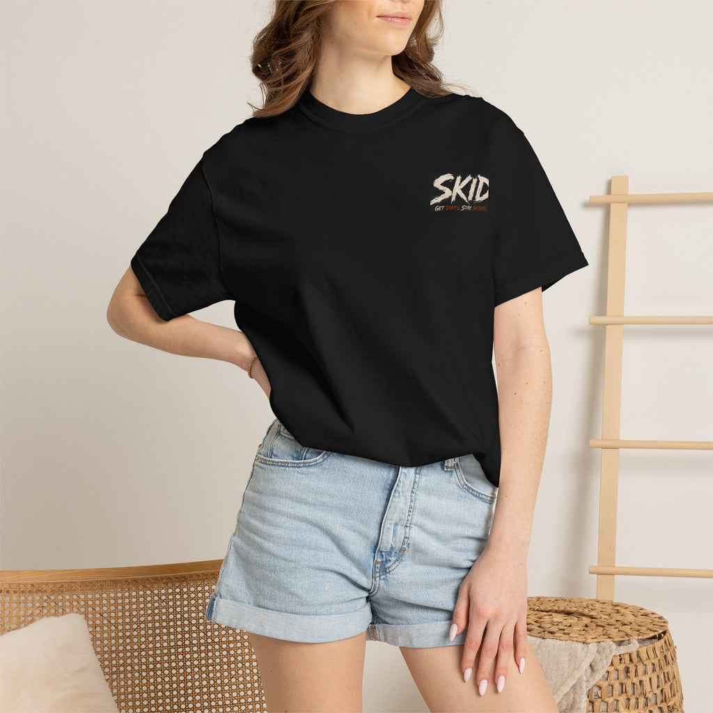 Off-Road Adventure T-Shirt — "SKID" Graphic Tee with Jeep & Forest Scene