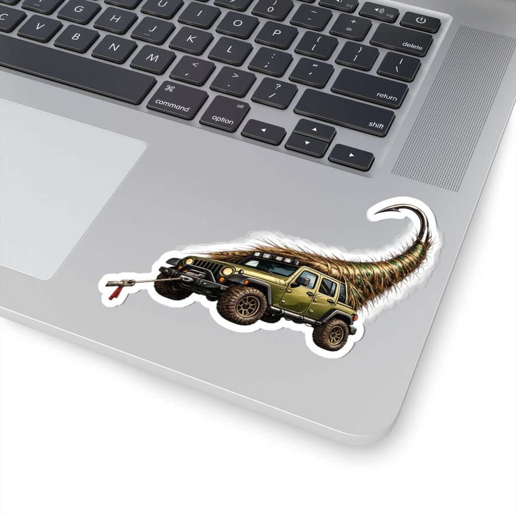 Jeep Wrangler "PRETTY FLY" Sticker — Off-Road Hook & Winch Green/Brown Kiss-Cut Decal