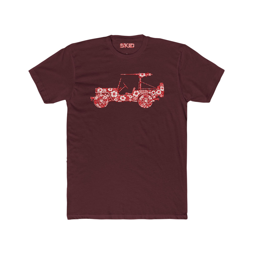 Floral Jeep Graphic Tee - Red Hawaiian Cruiser T-Shirt