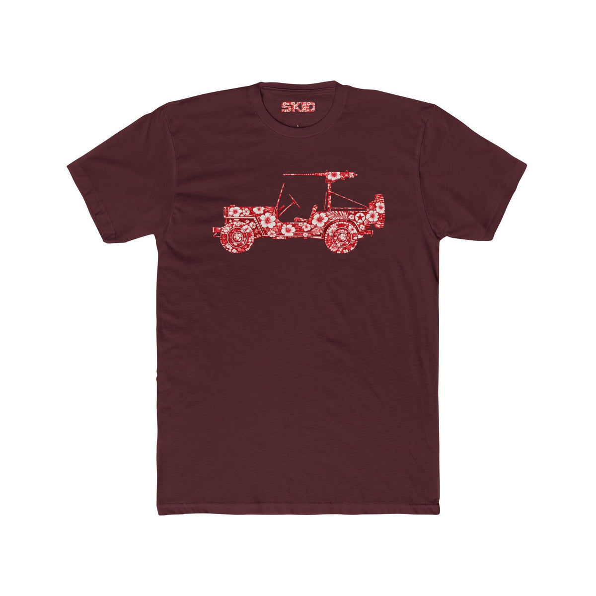 Floral Jeep Graphic Tee - Red Hawaiian Cruiser T-Shirt