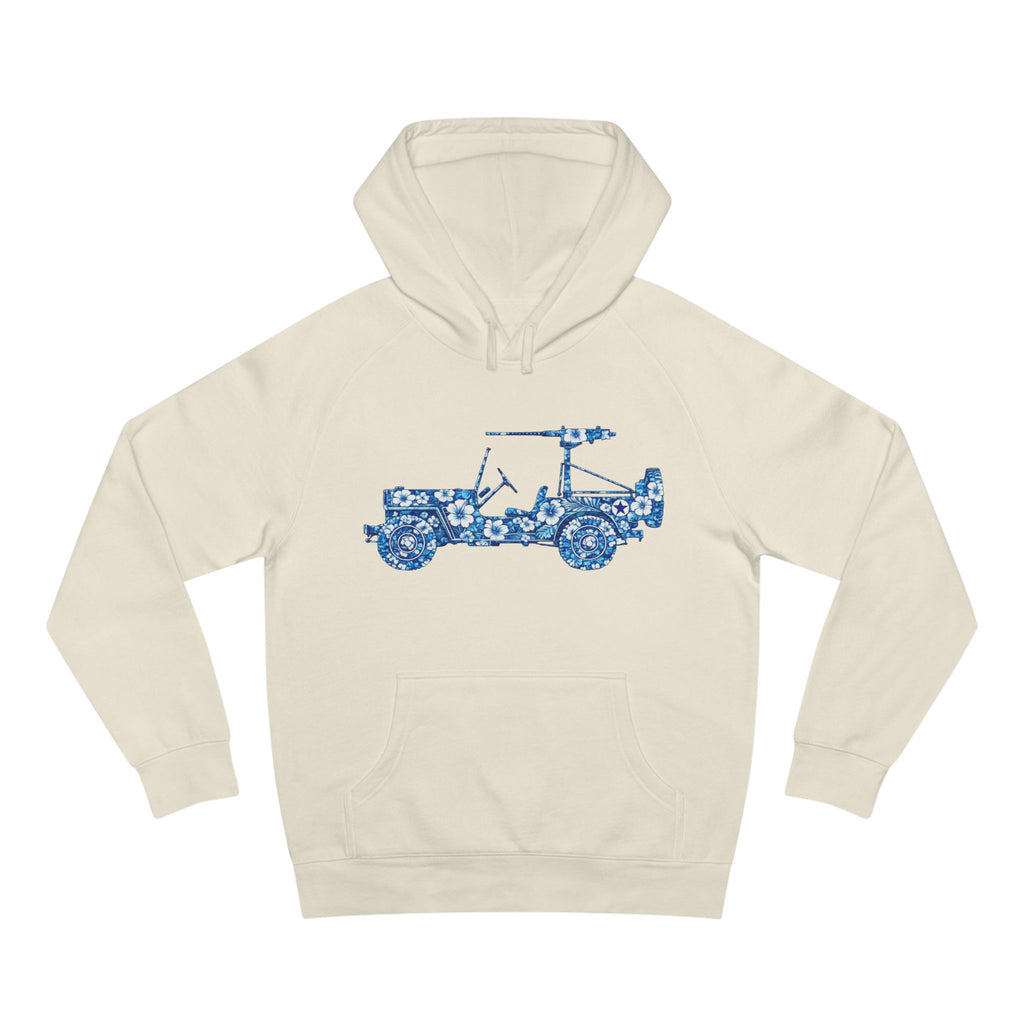 Floral Jeep Hoodie — Blue Floral Off-Road Vehicle Sweatshirt