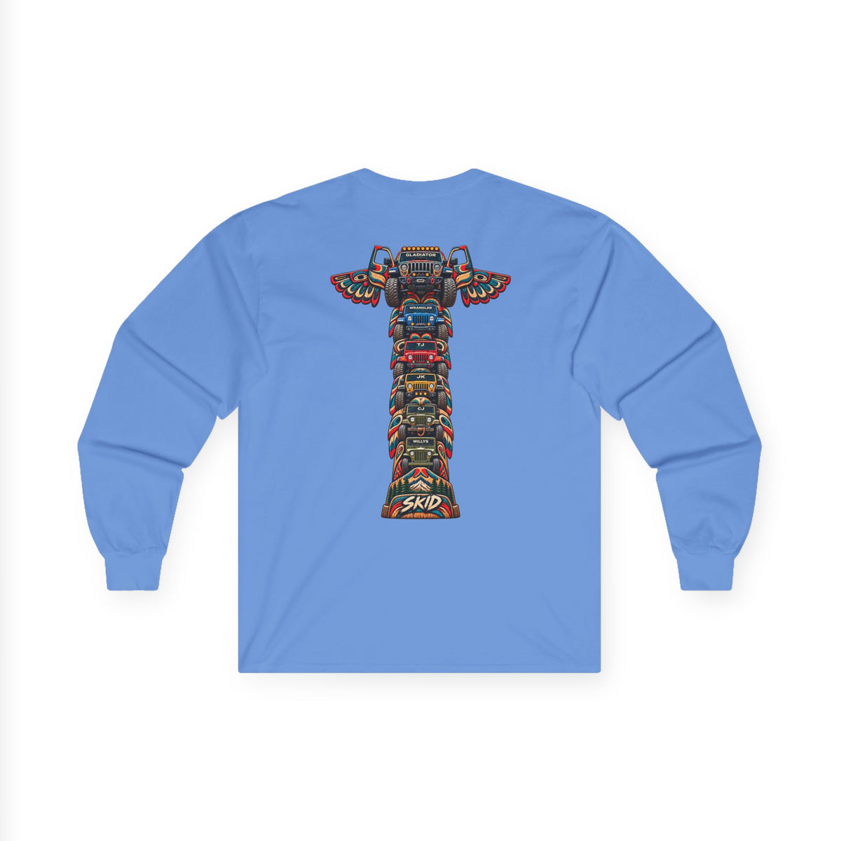 Long Sleeve Tee — Colorful "JEEP LINEAGE TOTEM" Graphic ("SKD")