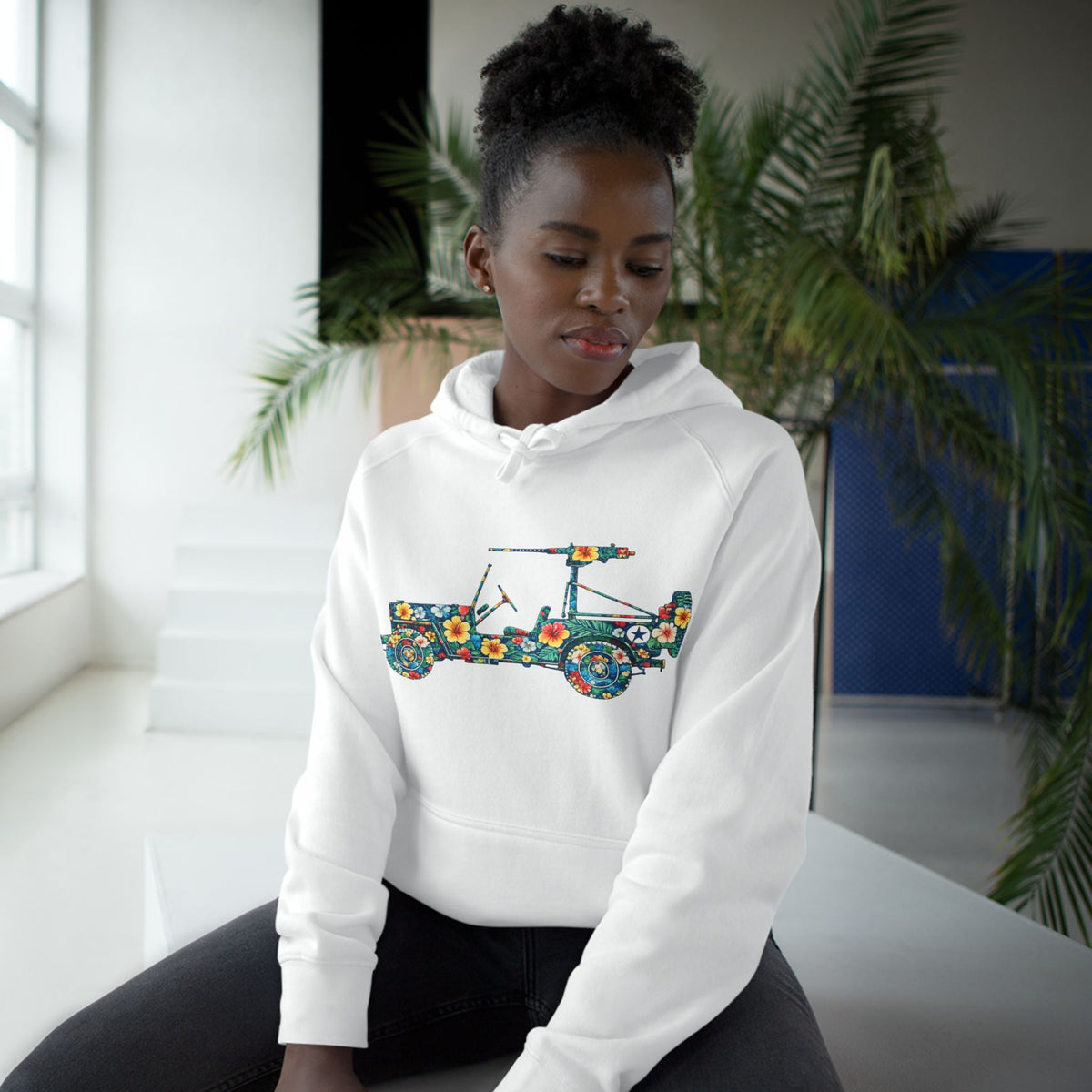 Floral Jeep Hoodie — Retro Flower Pattern Off‑Road Truck Sweatshirt