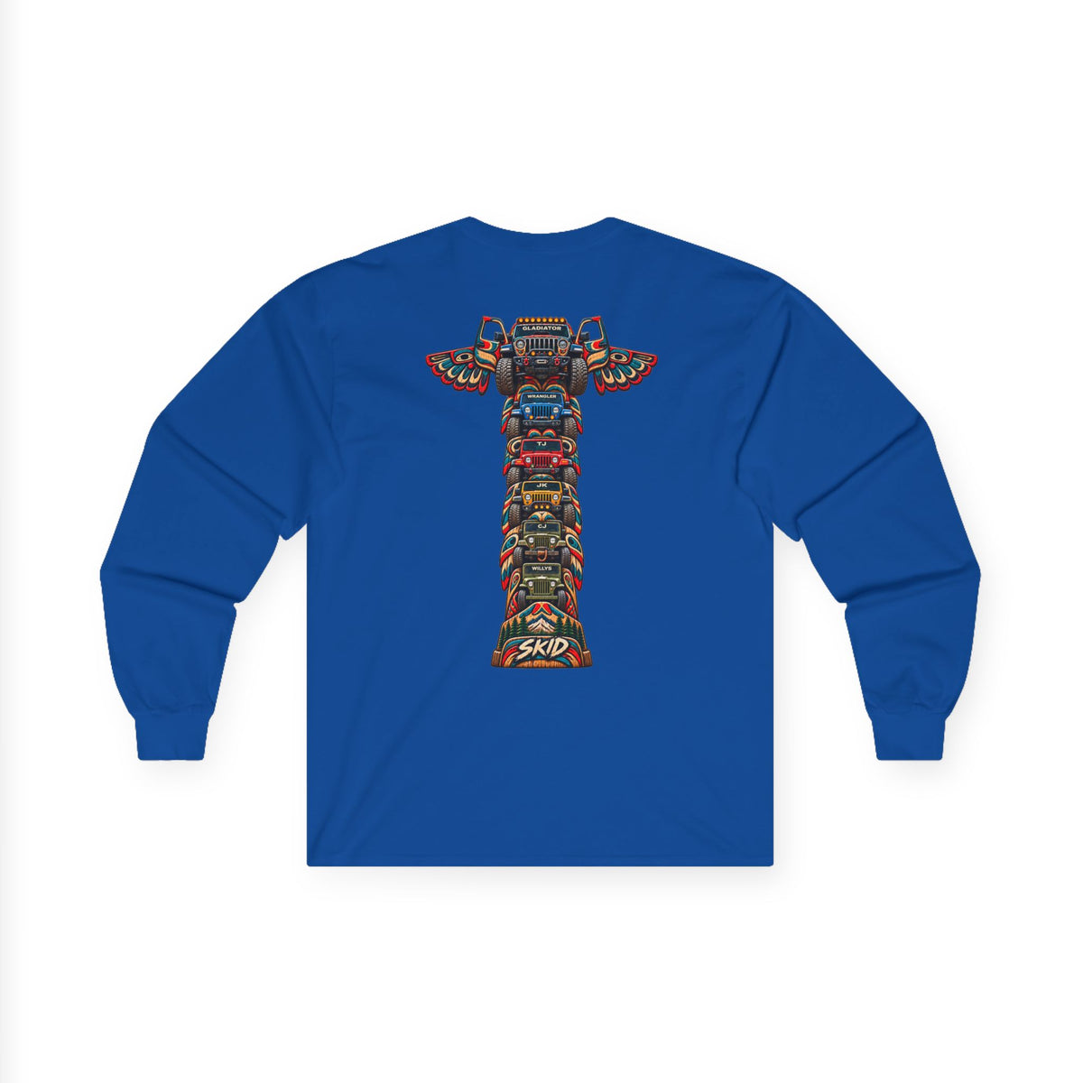 Long Sleeve Tee — Colorful "JEEP LINEAGE TOTEM" Graphic ("SKD")
