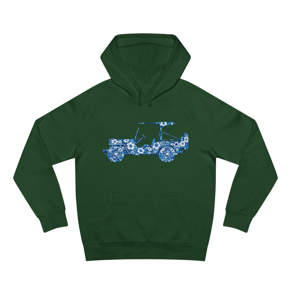Floral Jeep Hoodie — Blue Floral Off-Road Vehicle Sweatshirt
