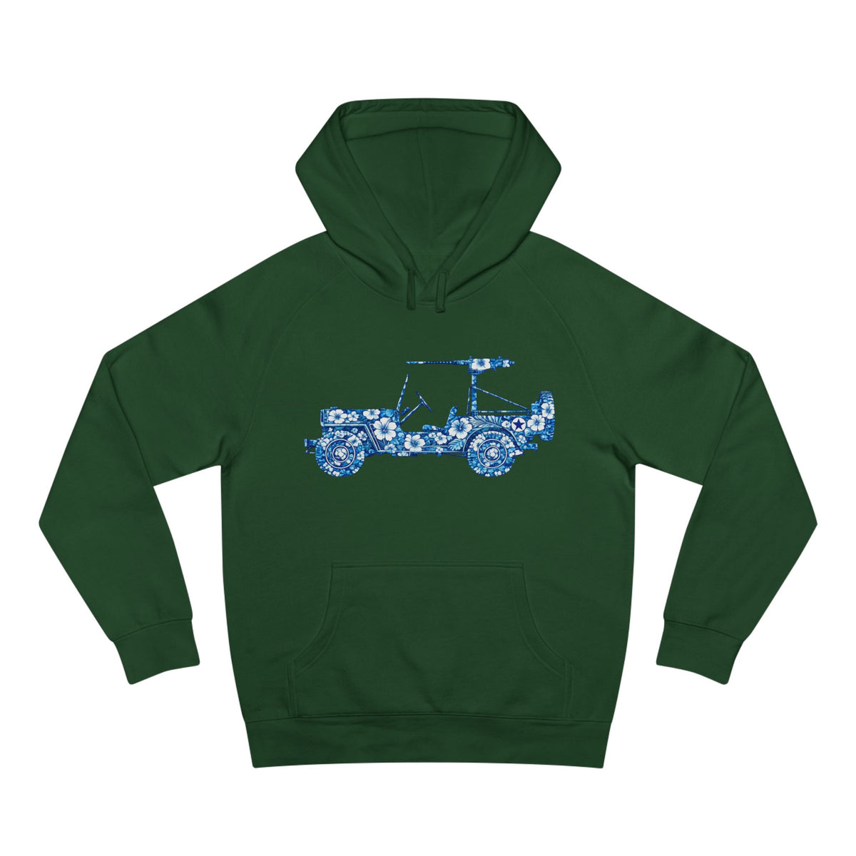 Floral Jeep Hoodie — Blue Floral Off-Road Vehicle Sweatshirt