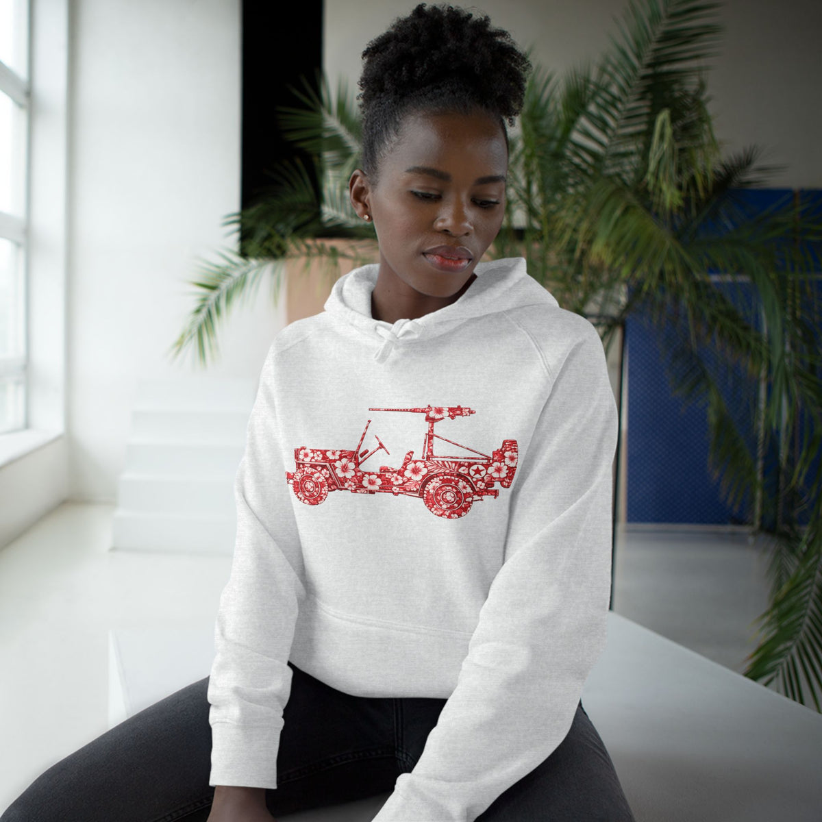 Floral Jeep Hoodie — Red Flower Off‑Road Graphic Pullover