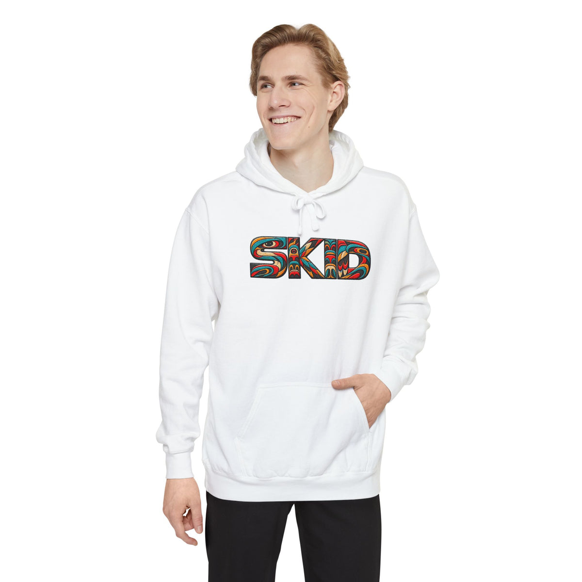 SKID "JEEP Lineage TOTEM" Graphic Hoodie — Pacific Northwest inspired Colorful Pattern Logo Sweatshirt