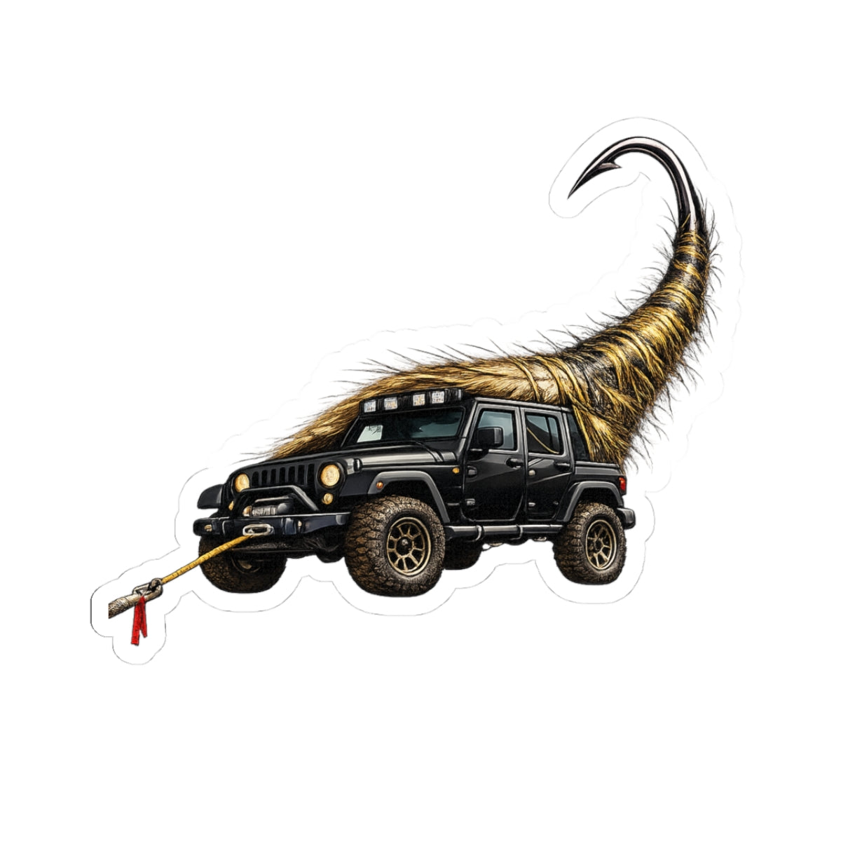 Jeep Wrangler "PRETTY FLY" Sticker — Off-Road Black and Gold Tail Kiss-Cut Sticker