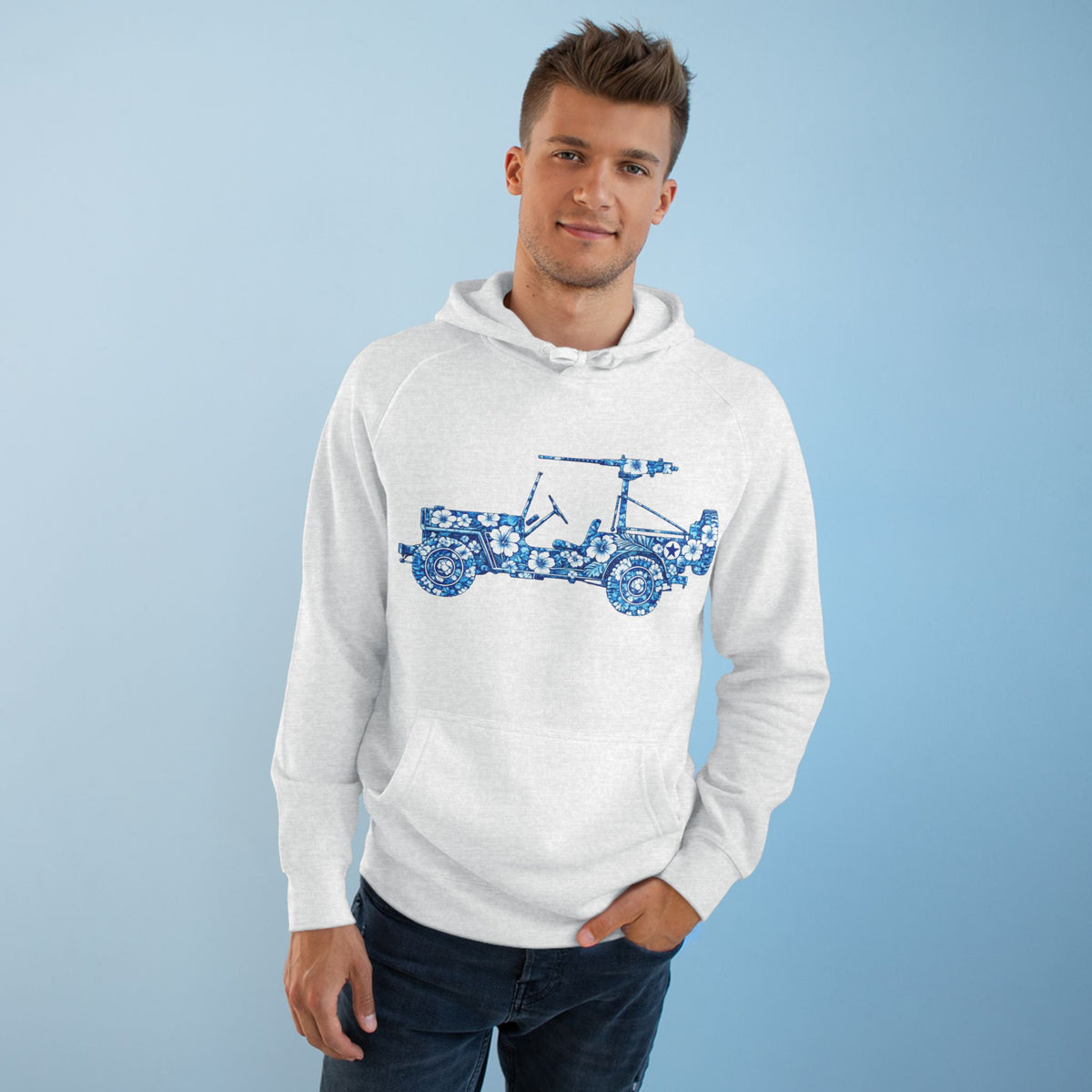 Floral Jeep Hoodie — Blue Floral Off-Road Vehicle Sweatshirt