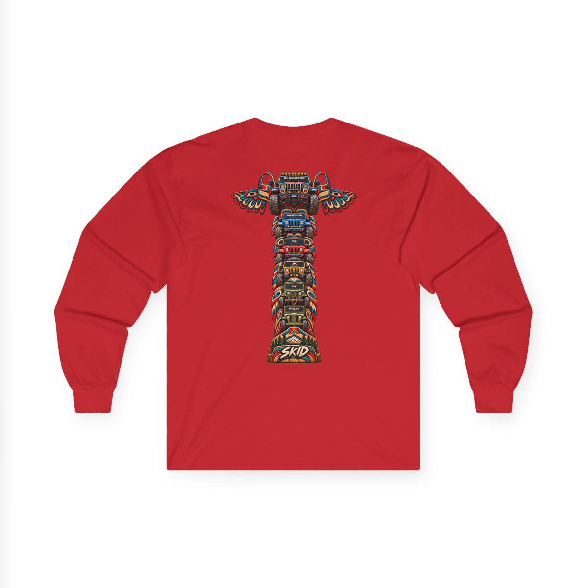 Long Sleeve Tee — Colorful "JEEP LINEAGE TOTEM" Graphic ("SKD")