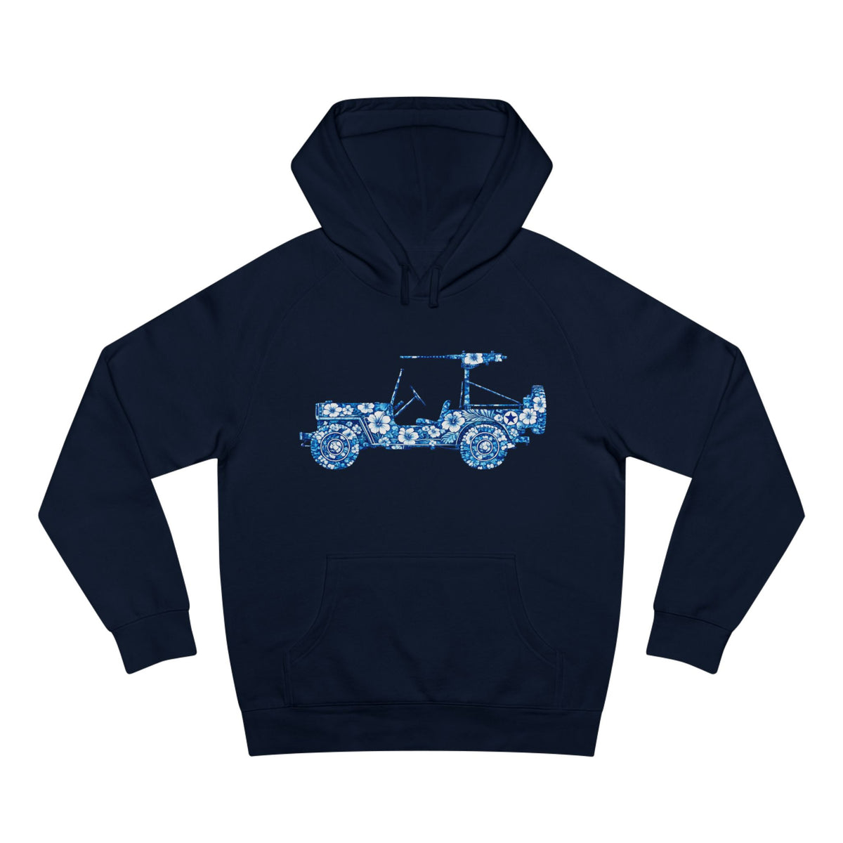 Floral Jeep Hoodie — Blue Floral Off-Road Vehicle Sweatshirt