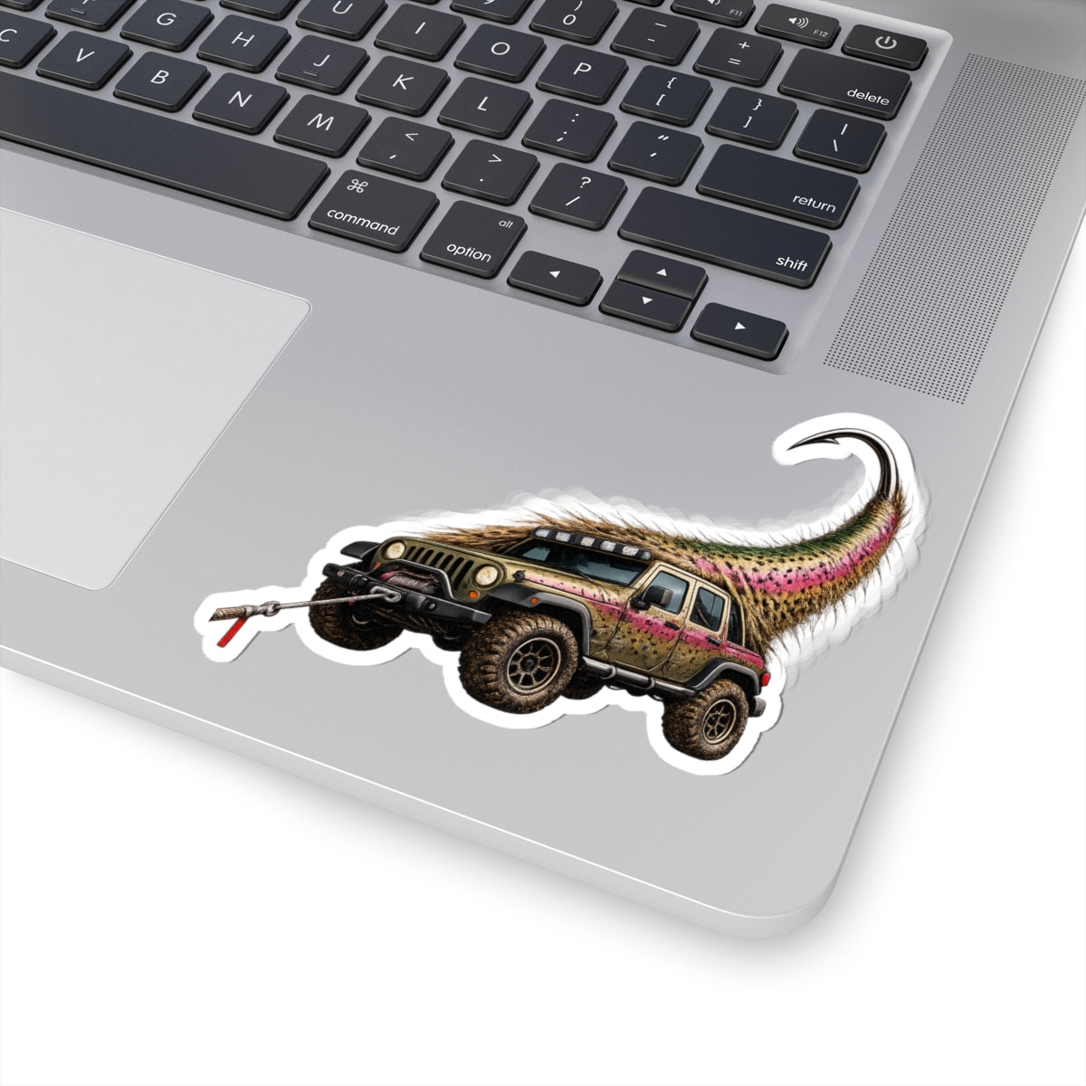 Jeep & Trout "PRETTY FLY" Sticker — Offroad Fishing Kiss-Cut Decal
