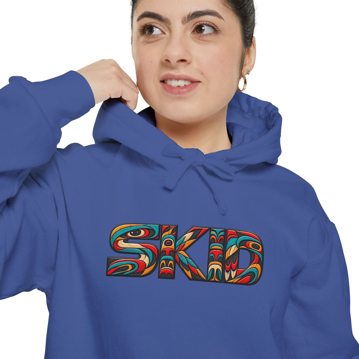 SKID "JEEP Lineage TOTEM" Graphic Hoodie — Pacific Northwest inspired Colorful Pattern Logo Sweatshirt