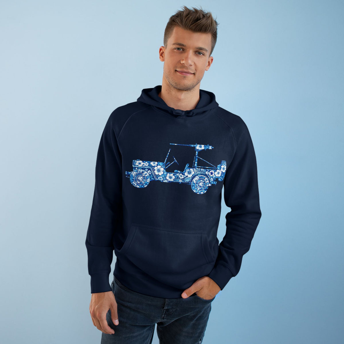 Floral Jeep Hoodie — Blue Floral Off-Road Vehicle Sweatshirt