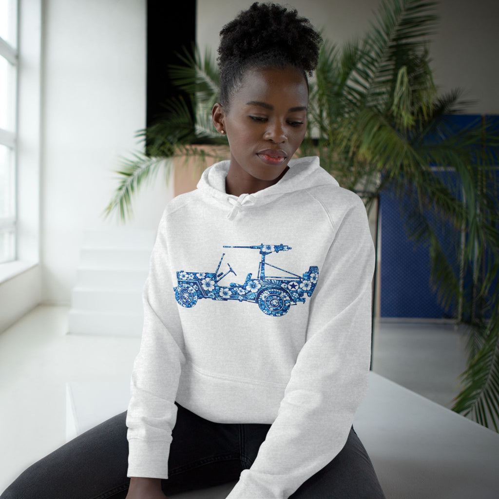 Floral Jeep Hoodie — Blue Floral Off-Road Vehicle Sweatshirt