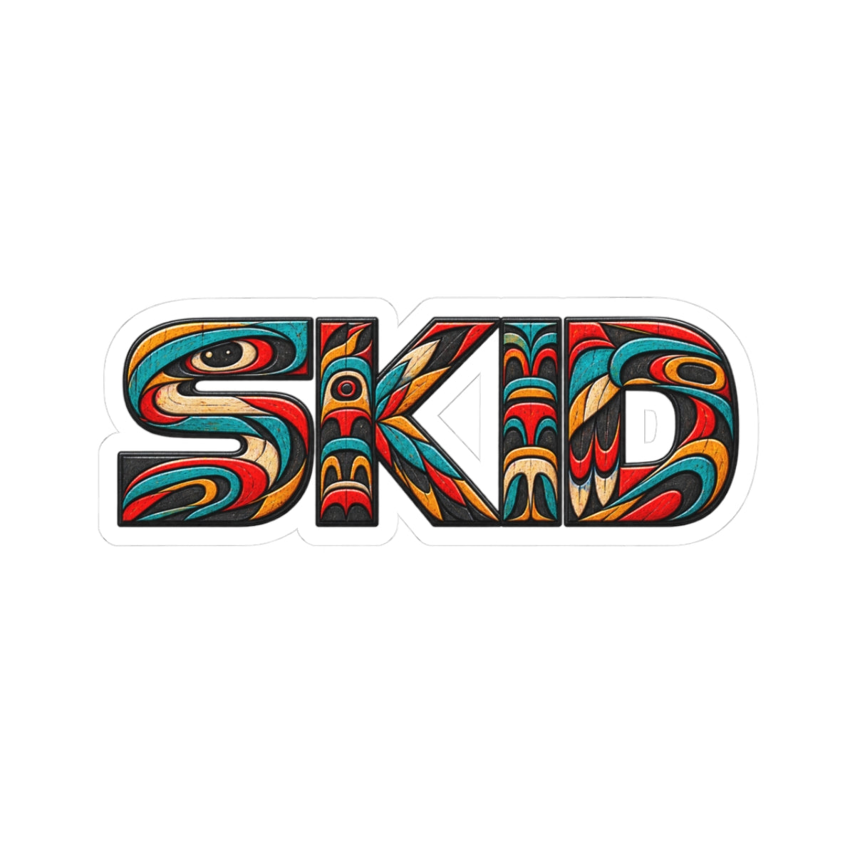 SKID PNW Pattern Kiss-Cut Sticker — Colorful Totem Lettering Decal for Laptops & Skate Gear