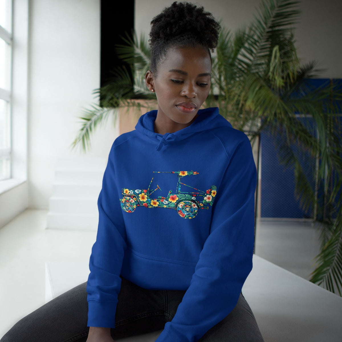 Floral Jeep Hoodie — Retro Flower Pattern Off‑Road Truck Sweatshirt