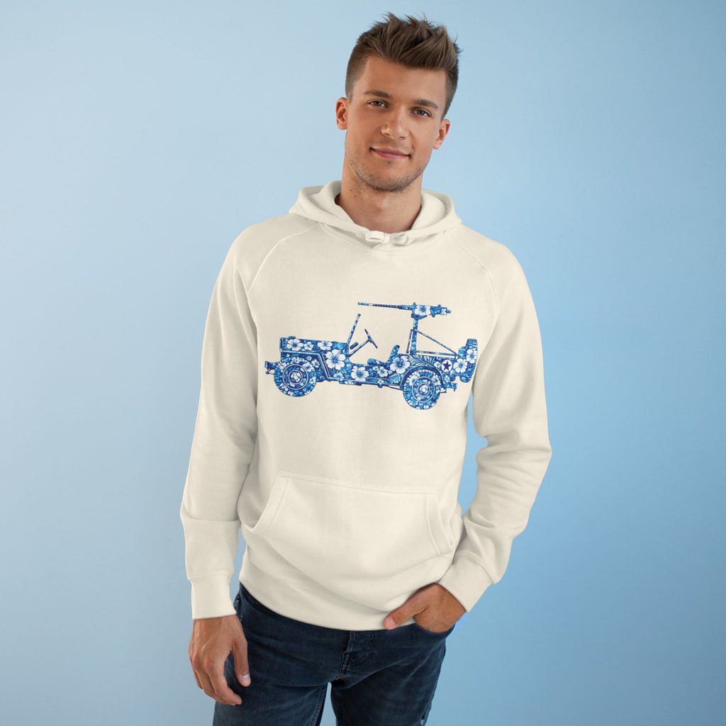 Floral Jeep Hoodie — Blue Floral Off-Road Vehicle Sweatshirt