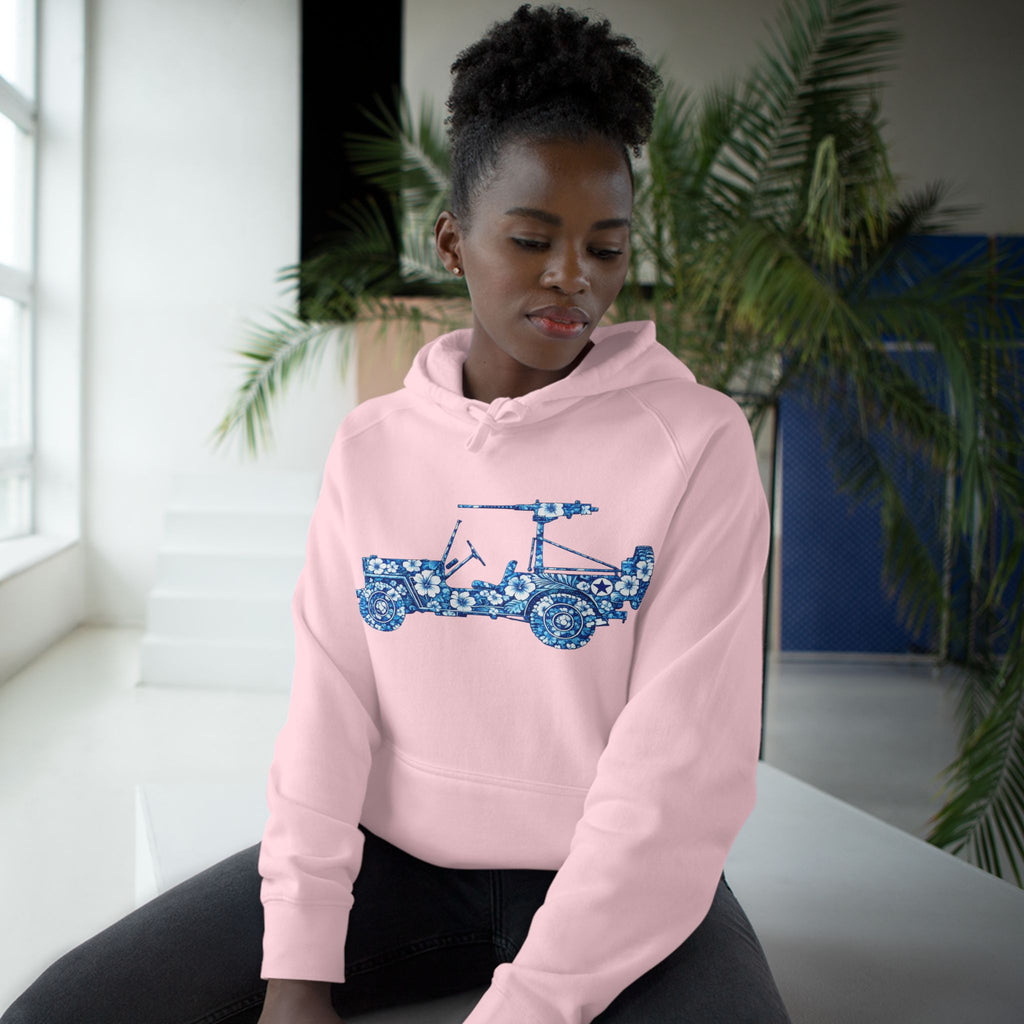 Floral Jeep Hoodie — Blue Floral Off-Road Vehicle Sweatshirt