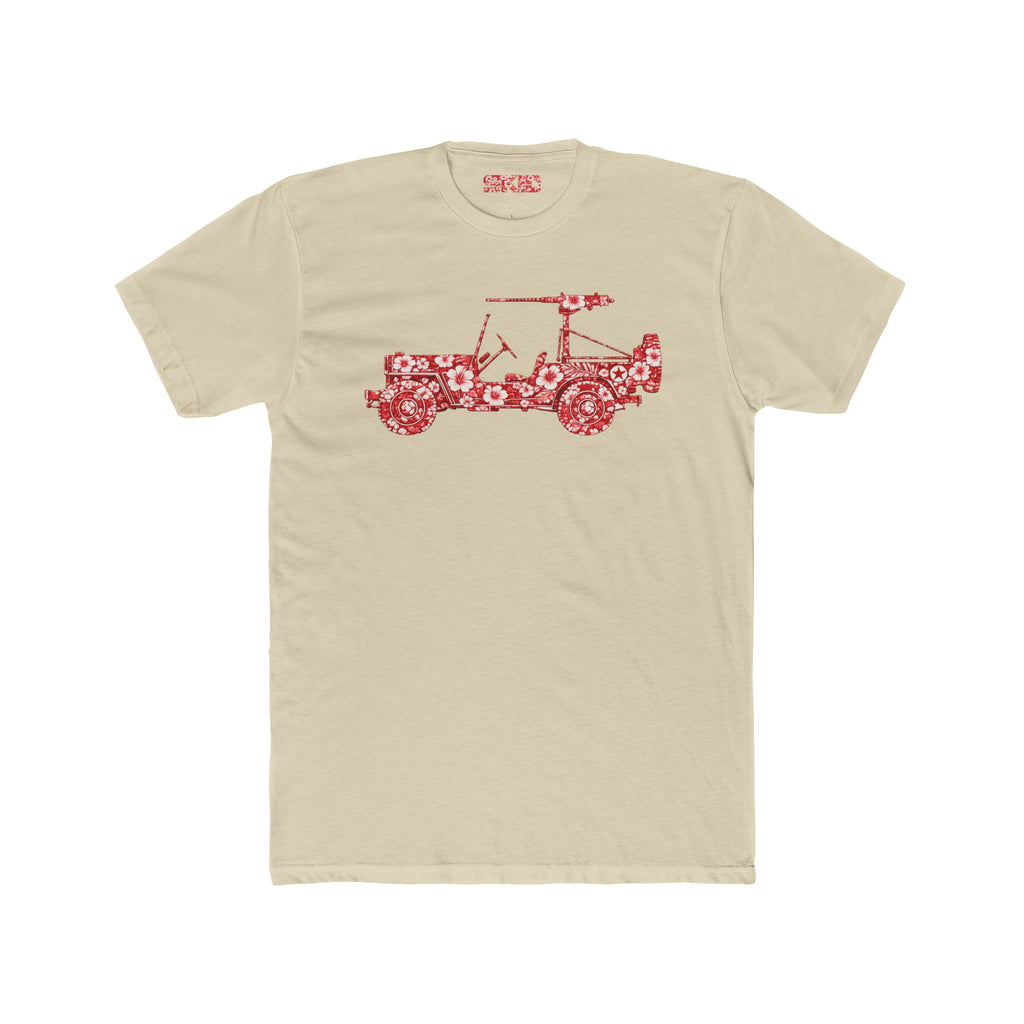 Floral Jeep Graphic Tee - Red Hawaiian Cruiser T-Shirt