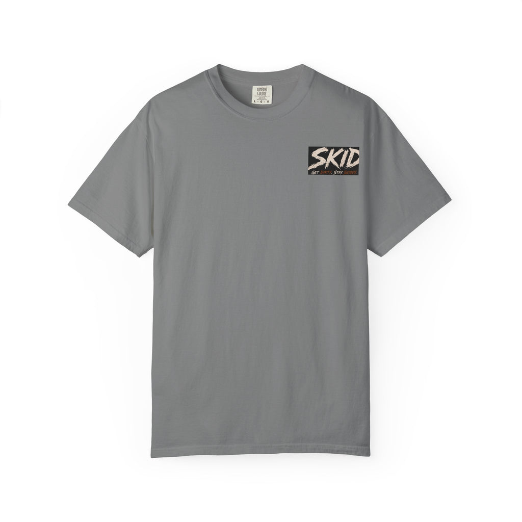 Off-Road Adventure T-Shirt — "SKID" Graphic Tee with Jeep & Forest Scene