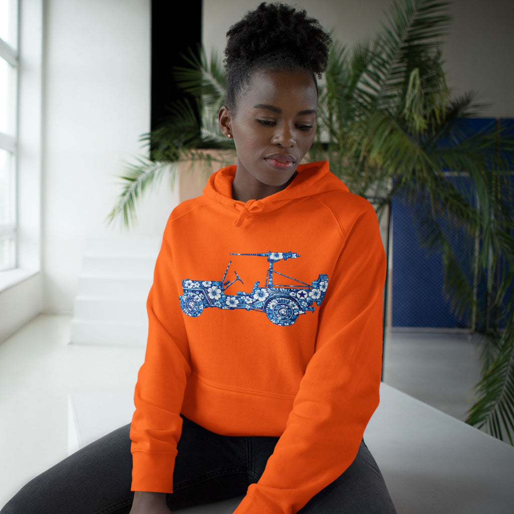 Floral Jeep Hoodie — Blue Floral Off-Road Vehicle Sweatshirt