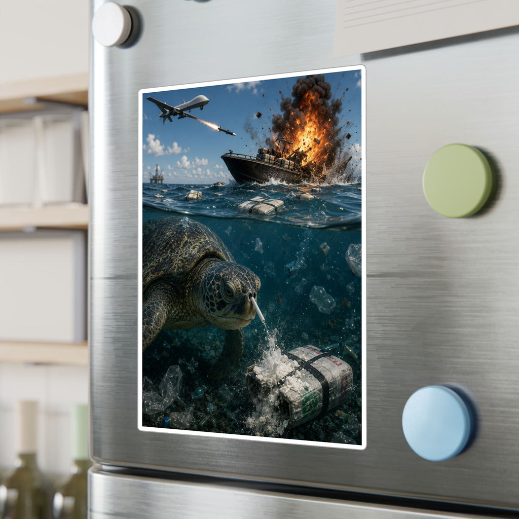 Sea Turtle & Ocean Warfare Vinyl Decal — "Silver Lining" Marine Conservation Sticker