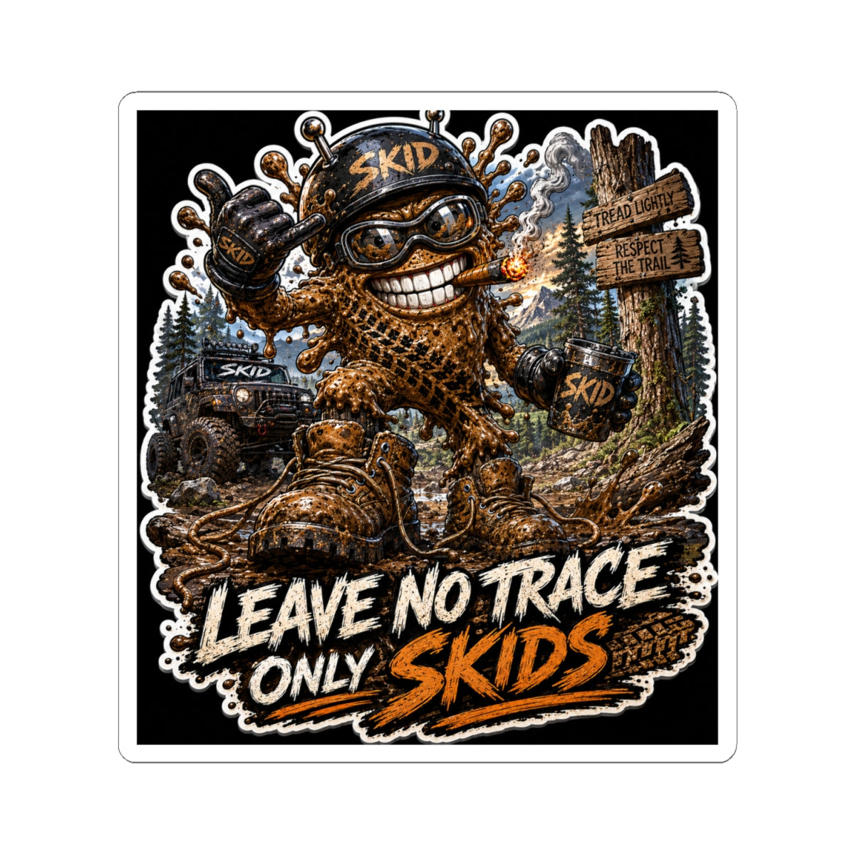 Leave No Trace Only Skids Sticker — Off-Road Adventure Kiss-Cut Decal