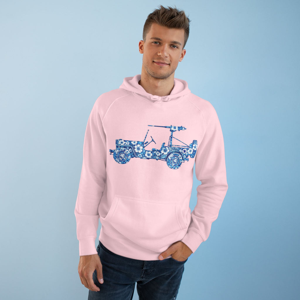 Floral Jeep Hoodie — Blue Floral Off-Road Vehicle Sweatshirt