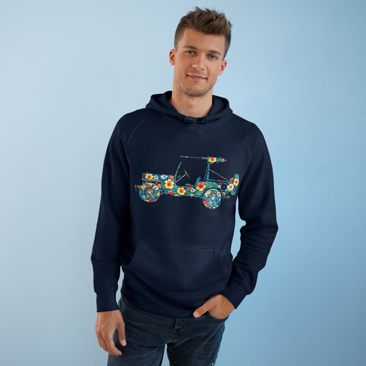 Floral Jeep Hoodie — Retro Flower Pattern Off‑Road Truck Sweatshirt