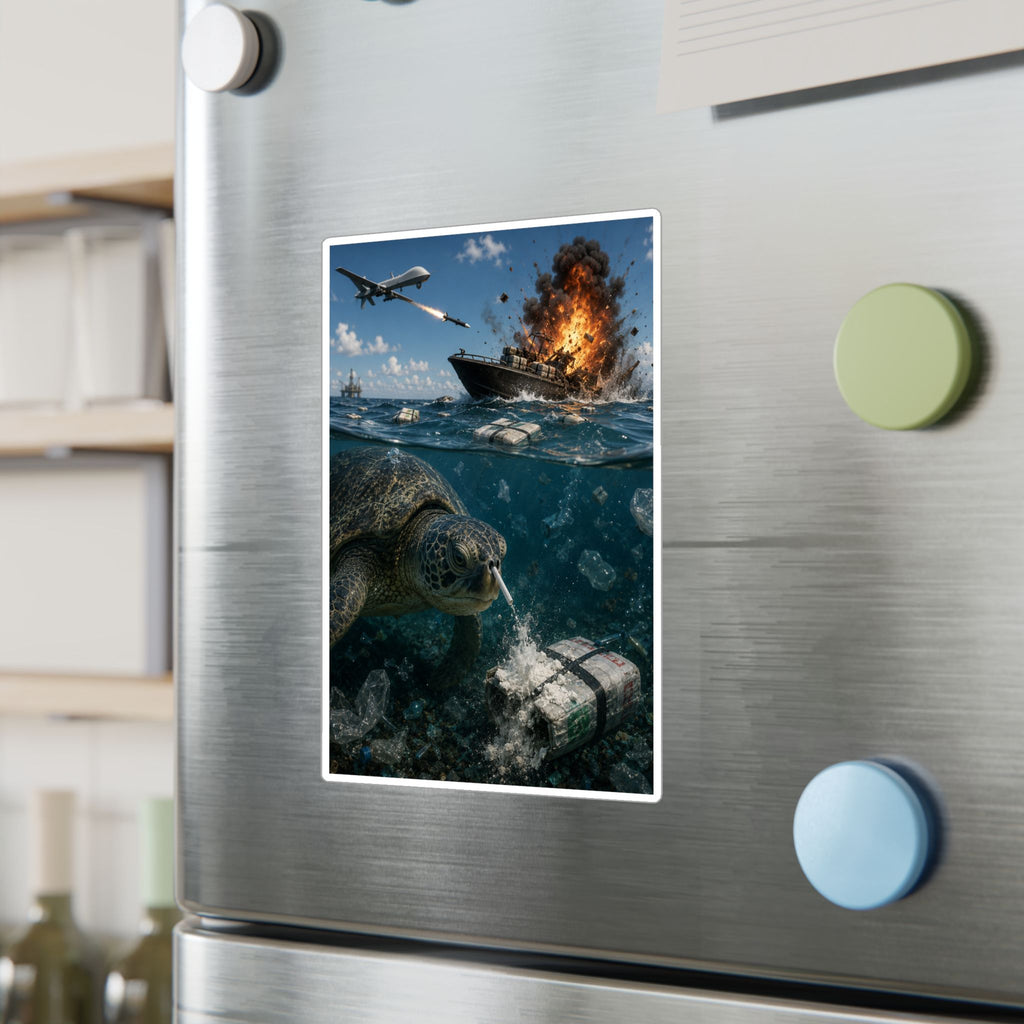 Sea Turtle & Ocean Warfare Vinyl Decal — "Silver Lining" Marine Conservation Sticker