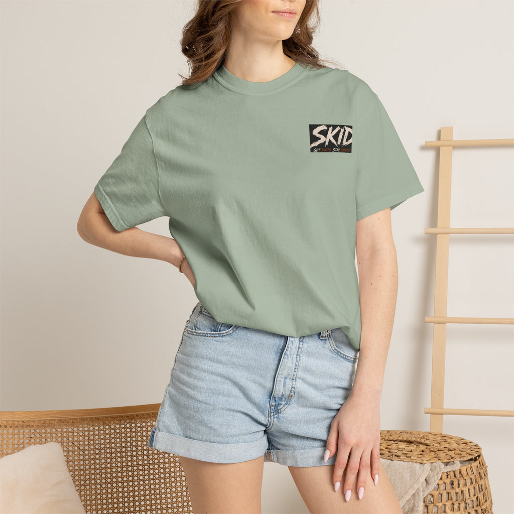 Off-Road Adventure T-Shirt — "SKID" Graphic Tee with Jeep & Forest Scene