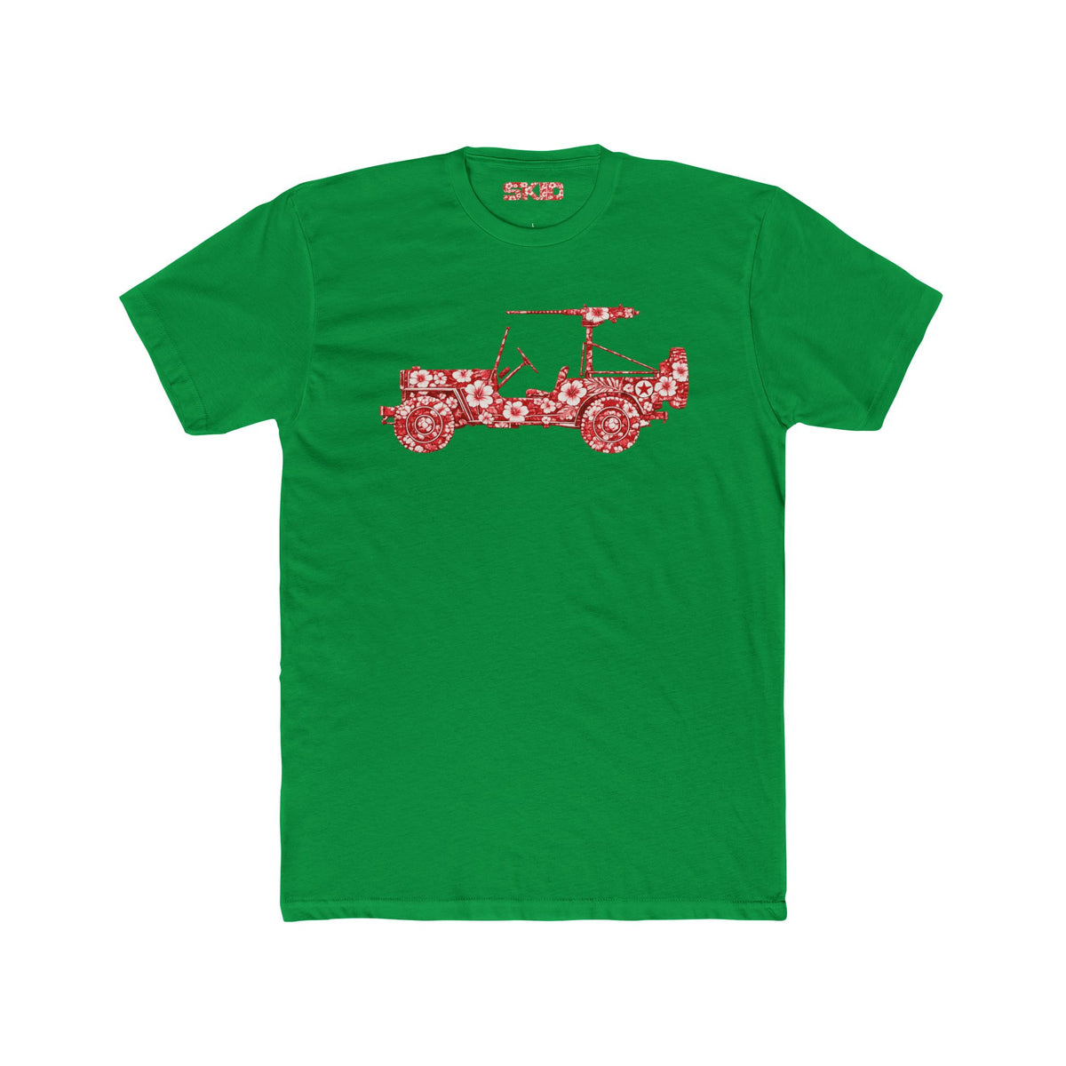 Floral Jeep Graphic Tee - Red Hawaiian Cruiser T-Shirt