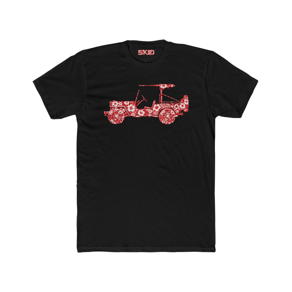 Floral Jeep Graphic Tee - Red Hawaiian Cruiser T-Shirt