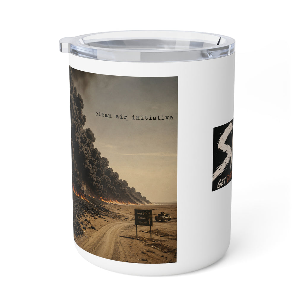 10oz Insulated Coffee Mug — Vintage 'Clean Air Initiative' Smokestack Design