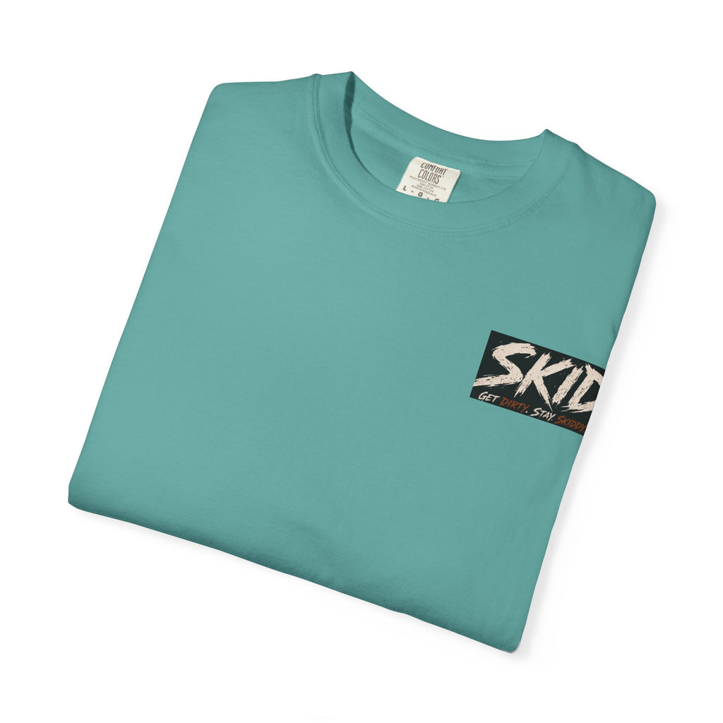 Off-Road Adventure T-Shirt — "SKID" Graphic Tee with Jeep & Forest Scene