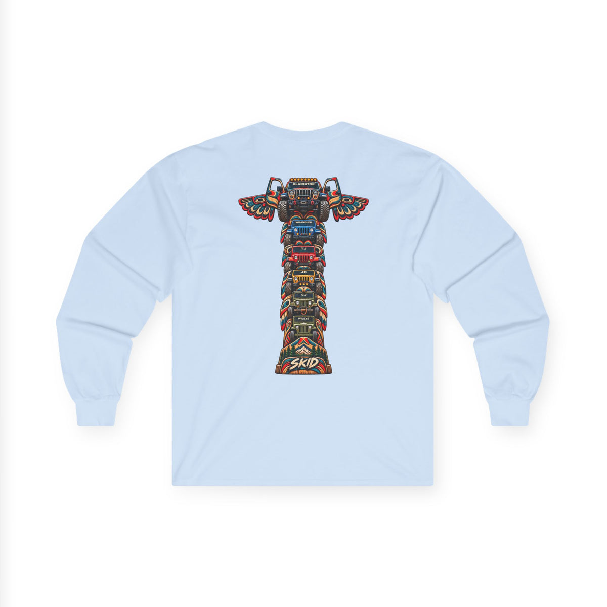 Long Sleeve Tee — Colorful "JEEP LINEAGE TOTEM" Graphic ("SKD")
