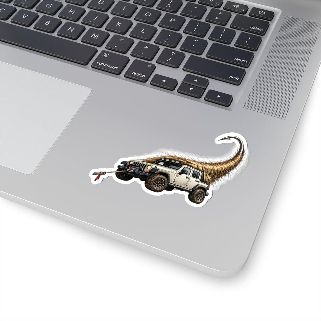Jeep with Shaggy Tow Rope Sticker — Off‑Road Adventure Kiss-Cut Decal
