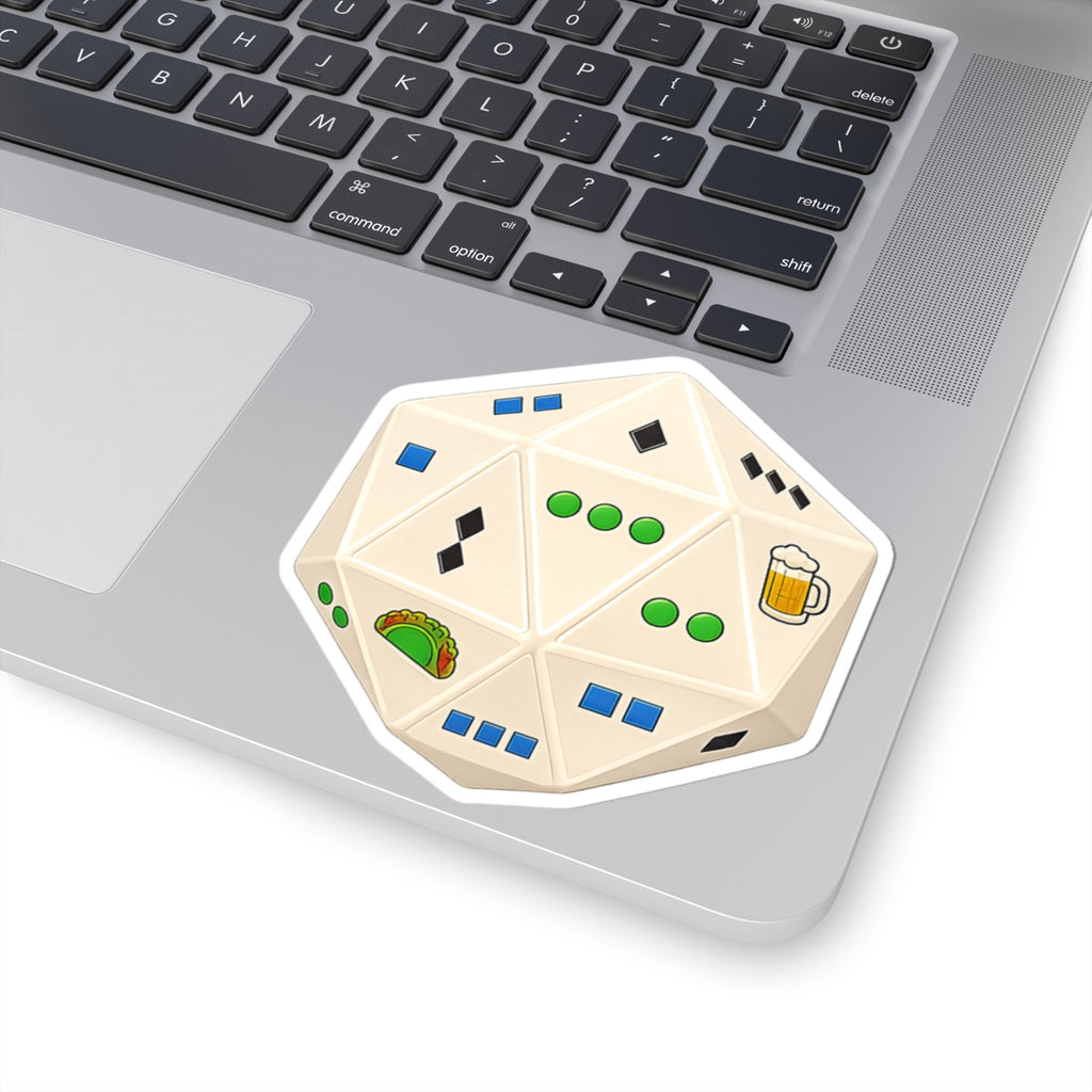 D20 RPG "Trail Master DIE"- Choose Wisely, Icon Sticker — Taco & Beer and Trail Selection Themed Dice Vault Kiss-Cut Sticker