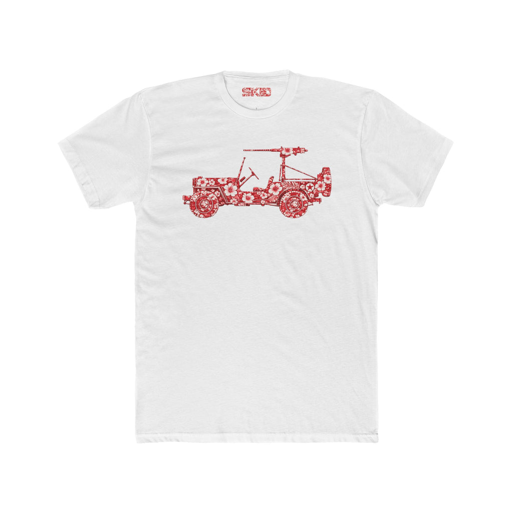 Floral Jeep Graphic Tee - Red Hawaiian Cruiser T-Shirt