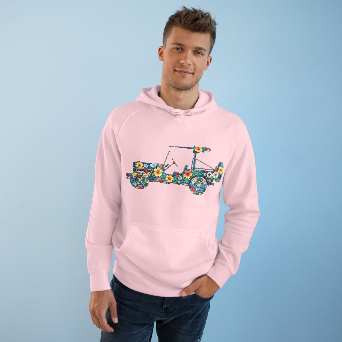 Floral Jeep Hoodie — Retro Flower Pattern Off‑Road Truck Sweatshirt