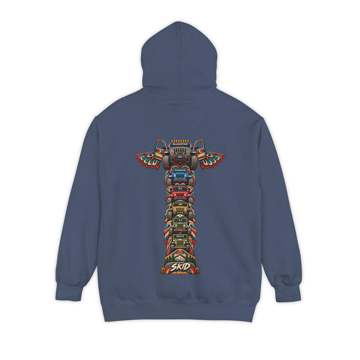 SKID "JEEP Lineage TOTEM" Graphic Hoodie — Pacific Northwest inspired Colorful Pattern Logo Sweatshirt