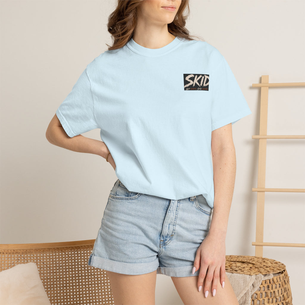 Off-Road Adventure T-Shirt — "SKID" Graphic Tee with Jeep & Forest Scene