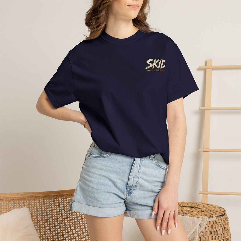 Off-Road Adventure T-Shirt — "SKID" Graphic Tee with Jeep & Forest Scene