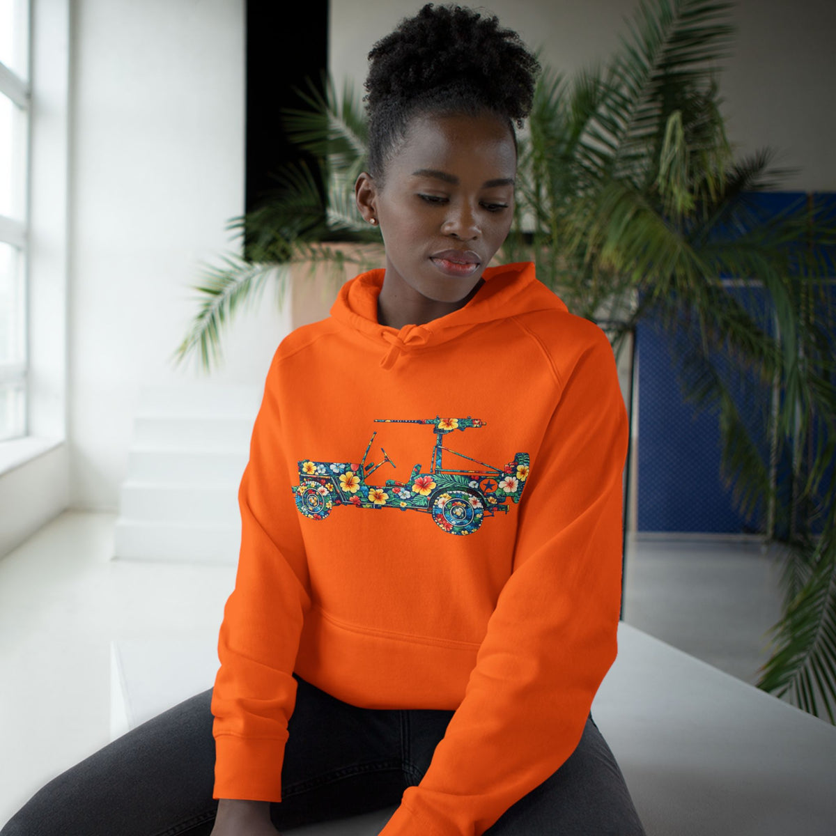 Floral Jeep Hoodie — Retro Flower Pattern Off‑Road Truck Sweatshirt