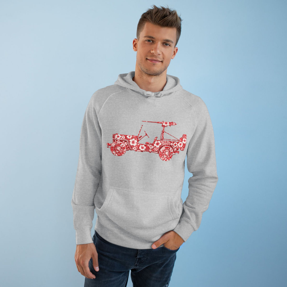 Floral Jeep Hoodie — Red Flower Off‑Road Graphic Pullover