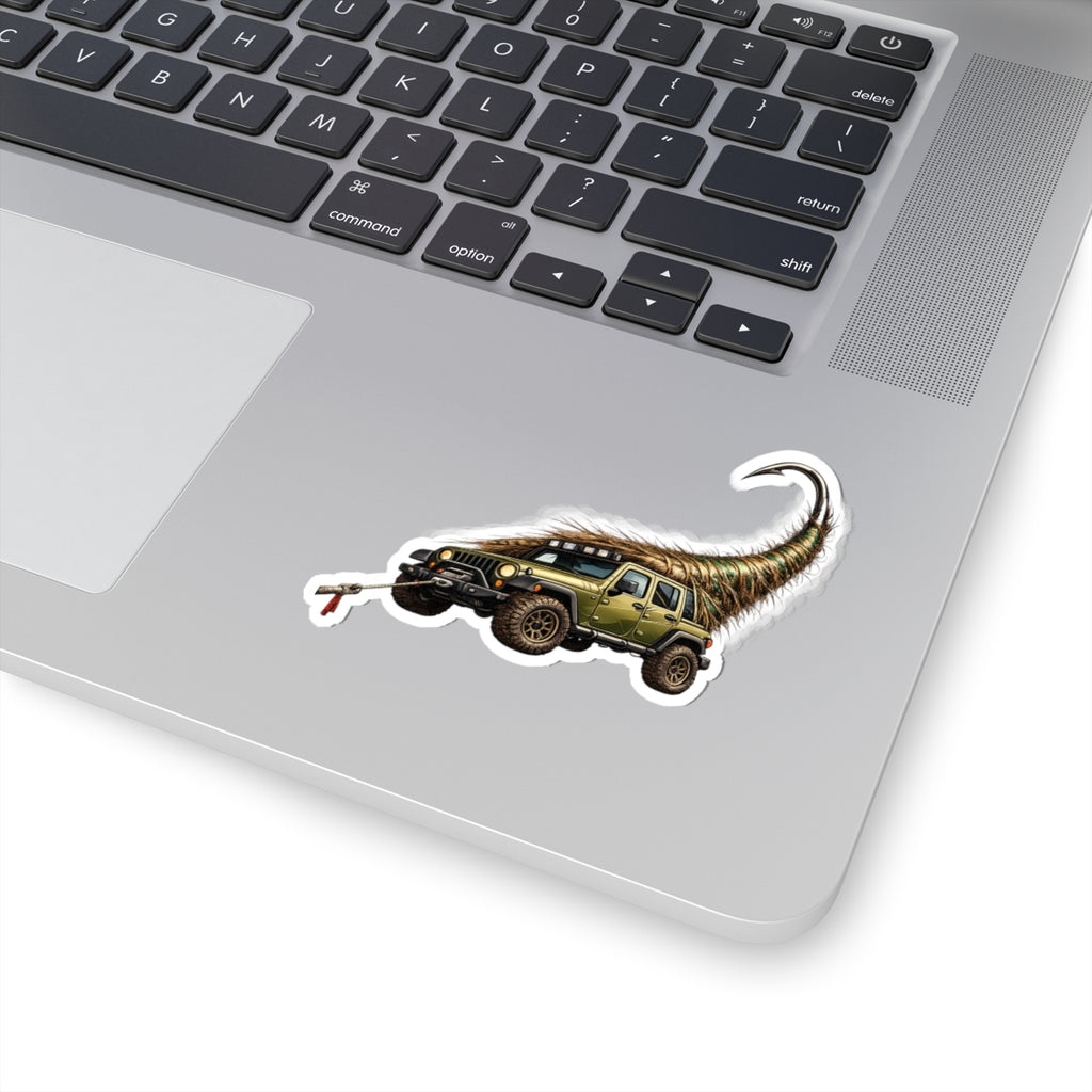 Jeep Wrangler "PRETTY FLY" Sticker — Off-Road Hook & Winch Green/Brown Kiss-Cut Decal