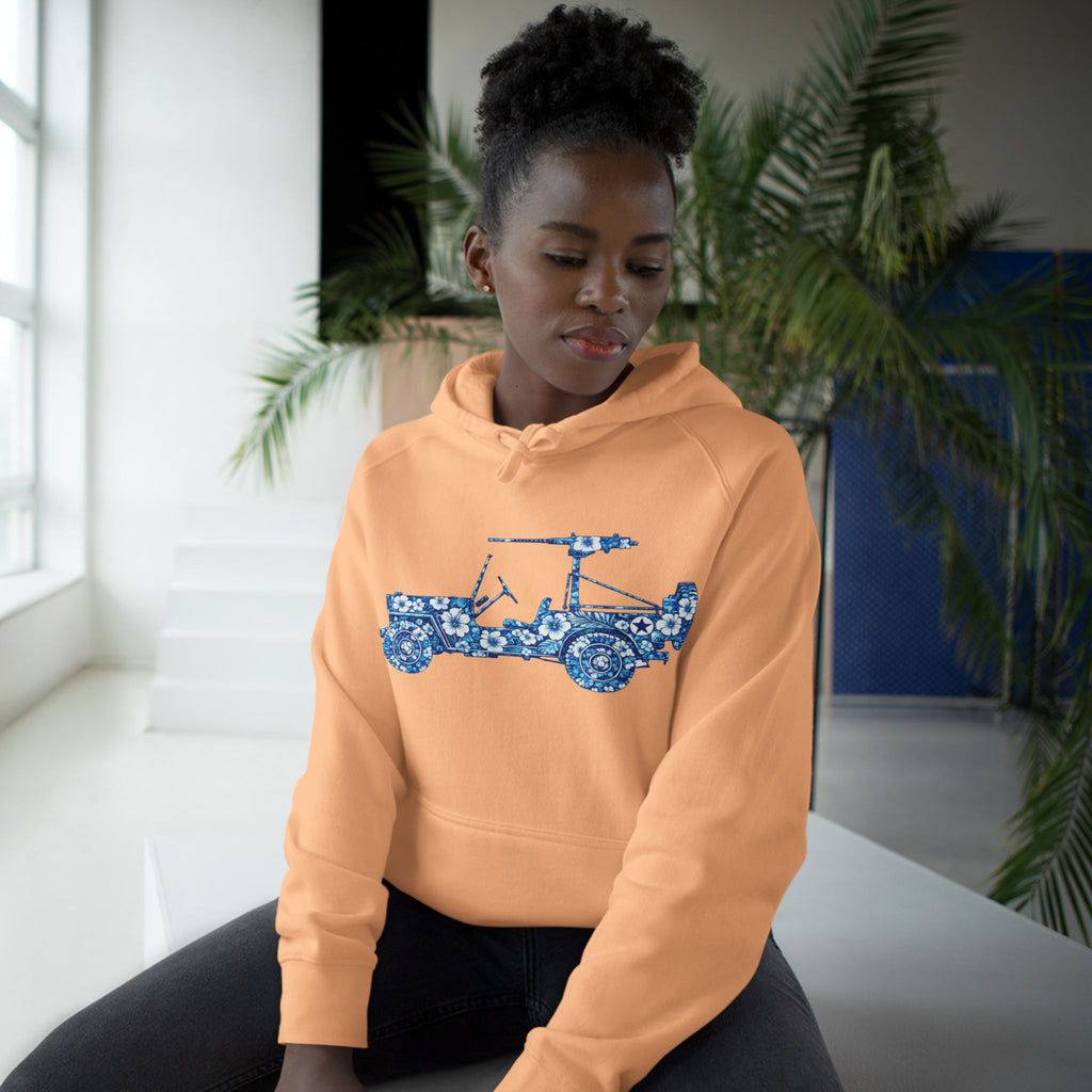 Floral Jeep Hoodie — Blue Floral Off-Road Vehicle Sweatshirt