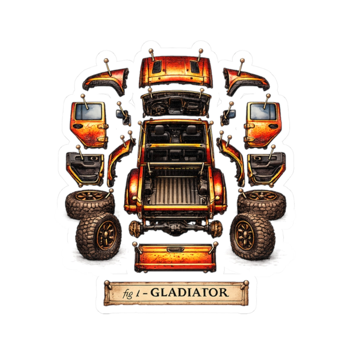 Gladiator Dissect Orange Kiss-Cut Sticker